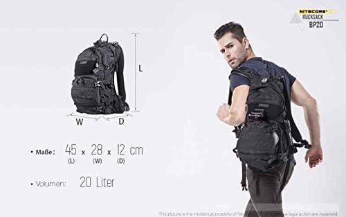 Nitecore Rucksack BP20 - Belüfteter Rücken - Militär-Spezifikationen - MOLLE System - Schwarz - 20L