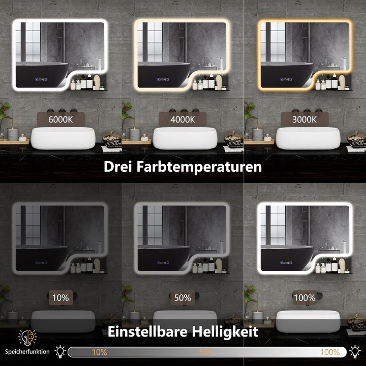 YOURLITE Badspiegel mit Beleuchtung und Ablage 80x60cm, Badezimmerspiegel mit Ablage, LED Badspiegel