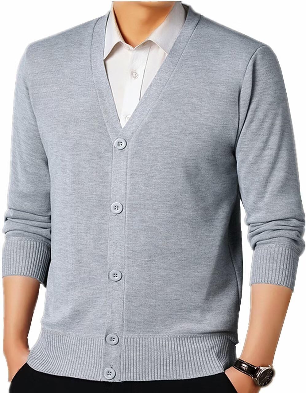 Strickjacke Herren Winter Cardigan Pullover Gestrickt Trachtenjacke Schwarz Grau mit Taschen Pullove