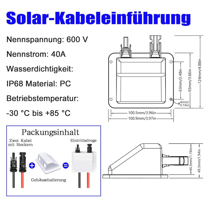 Sayhome ABS Double Solar Kabeleinführung Gehäuse mit 0.33ft 10awg weichem Kupferkabel, für Wohnmobil