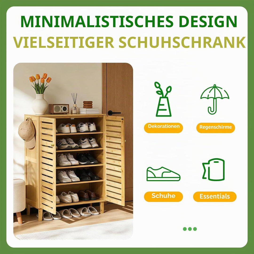 unho Schuhschrank Schuhregal mit 5 Ablagen und 2 Türen, Schuhablage für Flur Diele, Schuhkommode für
