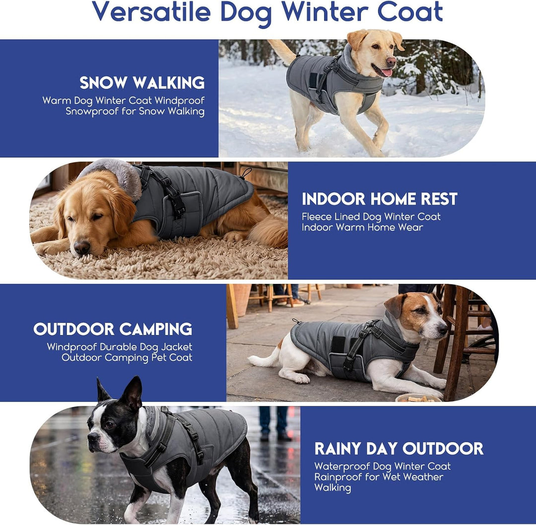 ASENKU Hundemantel Winter mit Geschirr M Wasserdicht für mittelgrosse Hunde M Grau, M Grau