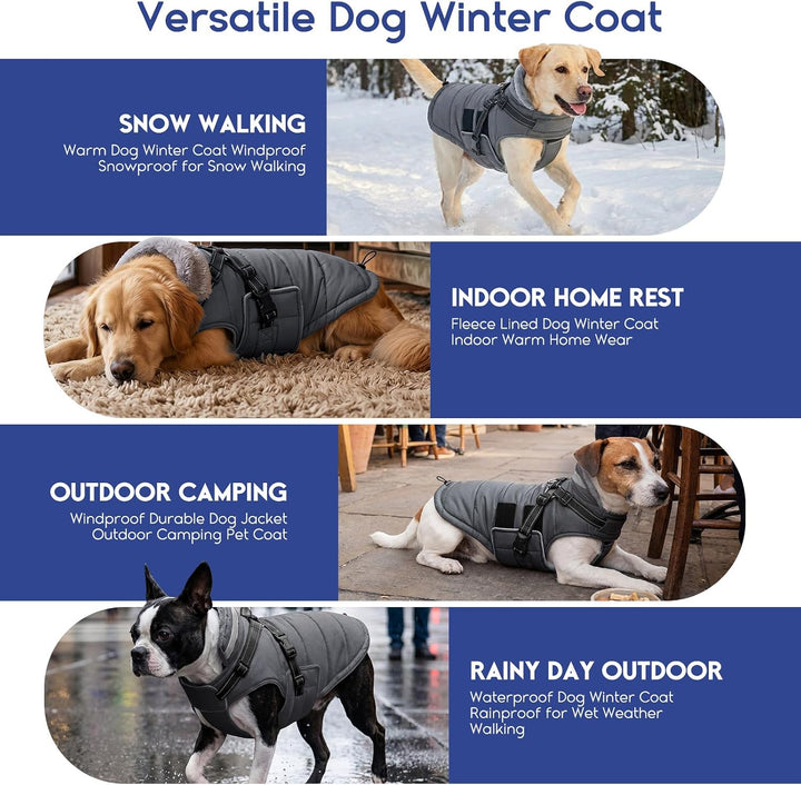 ASENKU Hundemantel Winter mit Geschirr M Wasserdicht für mittelgrosse Hunde M Grau, M Grau