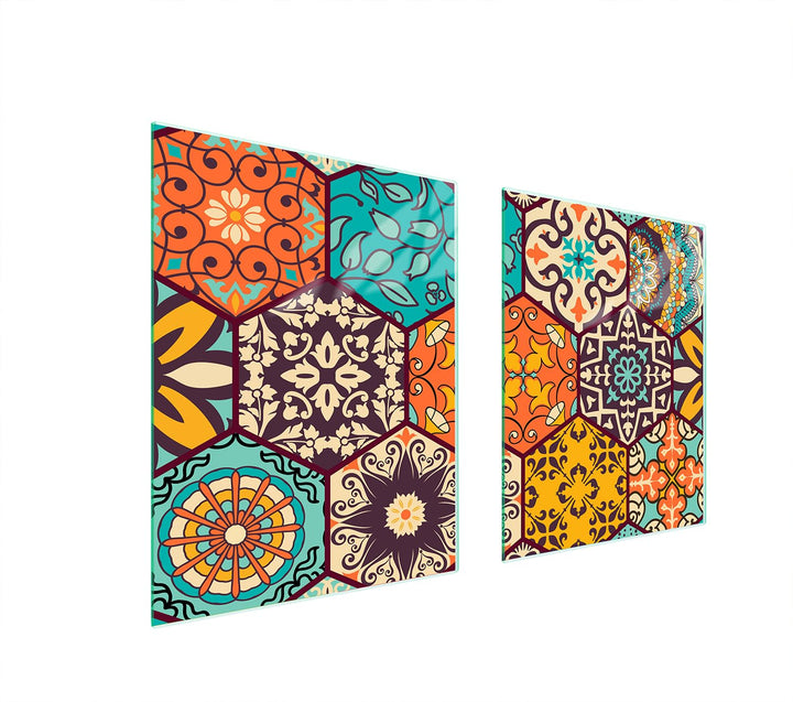 TMK ArtDeko Herdabdeckplatte 2 Teilig 40x52 + 45x52 cm - Spritzschutz Herdabdeckung – Herdschutz aus