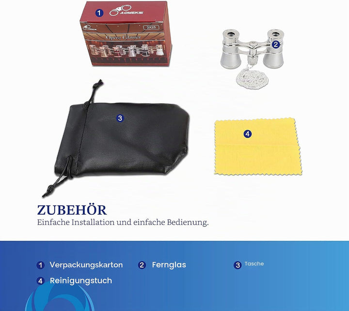 Aomekie Opernglas 3x25 Theaterglas Mini Klein Kompakt Feldstecher Fernglas mit Kette für Theater Kon