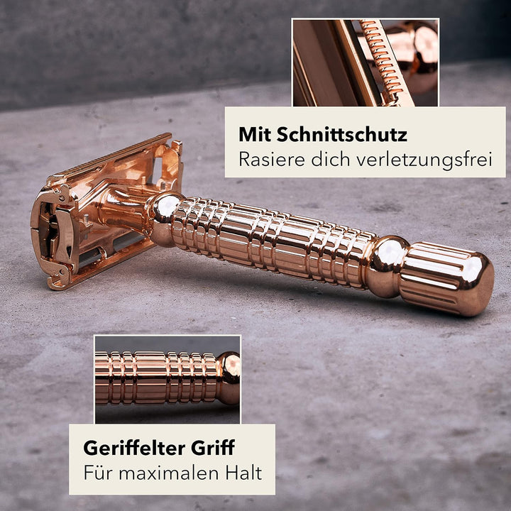 Störtebekker® Premium Rasierhobel Set für Herren im handgefertigten Lederetui - mit Rasierpinsel, Ra