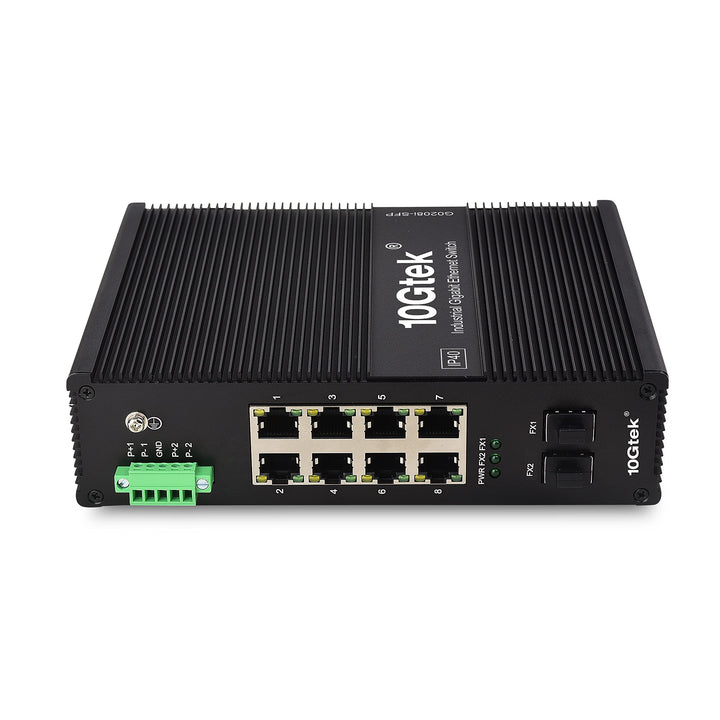 10Gtek Industrial IP40, 10-Port Gigabit Ethernet Switch (w/20-km SFP transceiver), G0208i, DIN-Rail