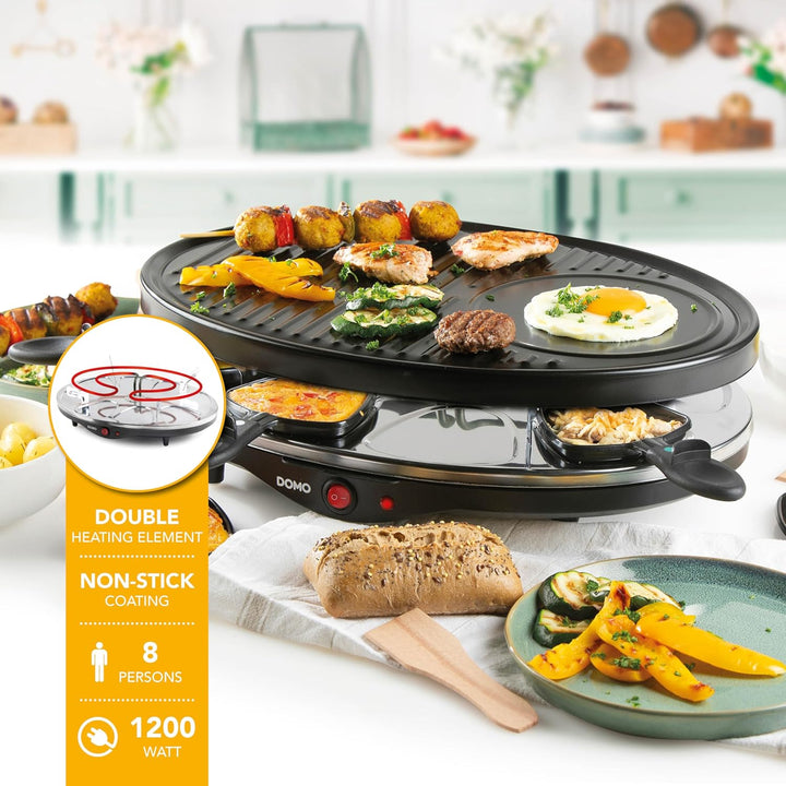DOMO DO9038G Raclette-Grill, Metall, 1 Liter, schwarz