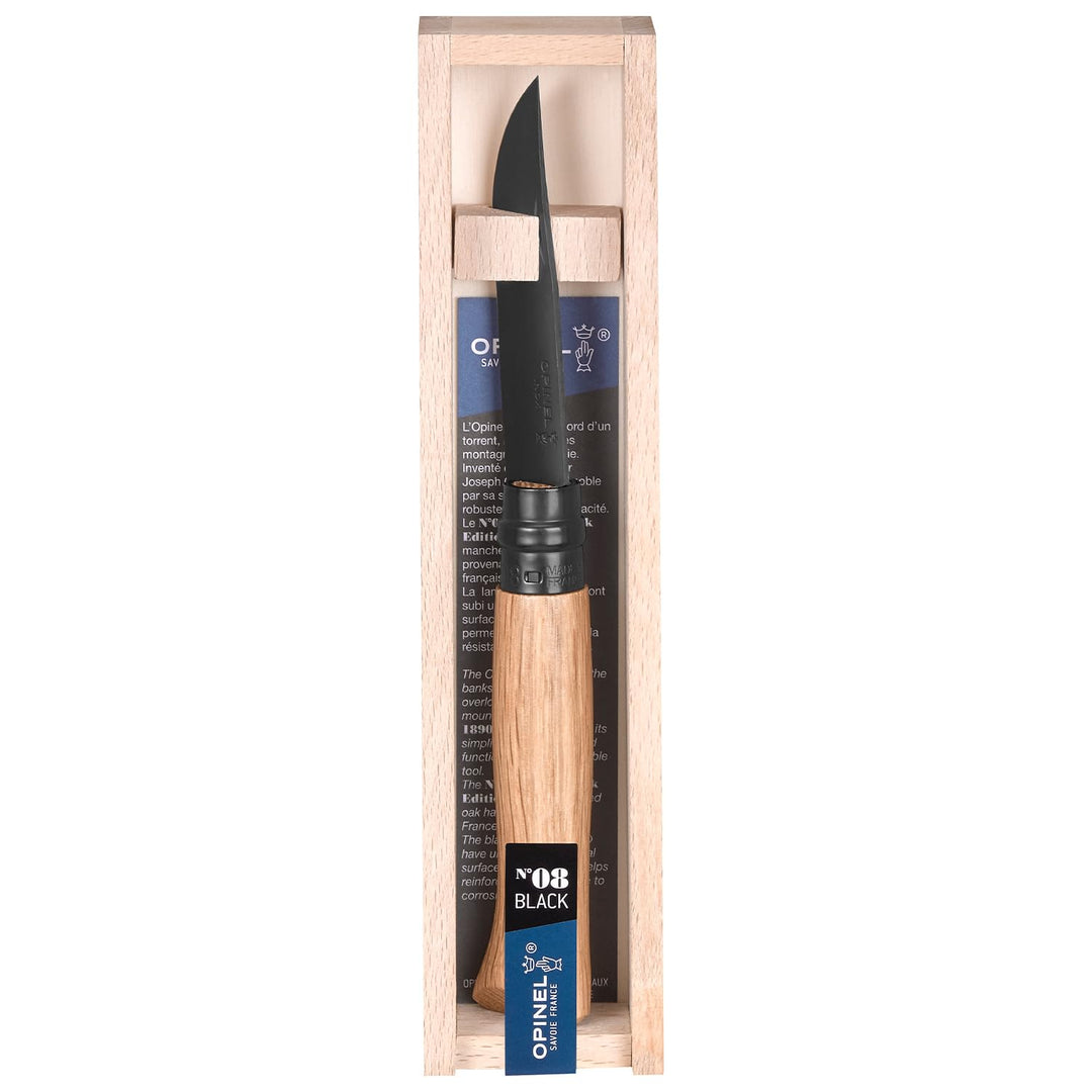 N°08 roble "black" edicion acero inoxidable con lama negra mango de roble