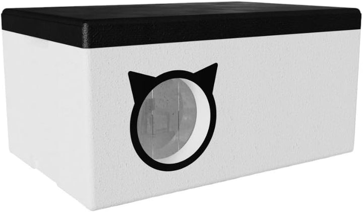 QLS Katzenhaus 58x38 cm Wetterfest aus Styropor mit Vorhang