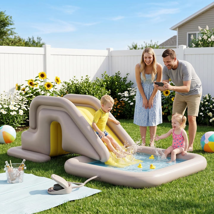 Aufblasbare Poolrutsche, Schwimmbadrutsche mit breiter, mit Wasser befüllbarer Basis – einfache Einr