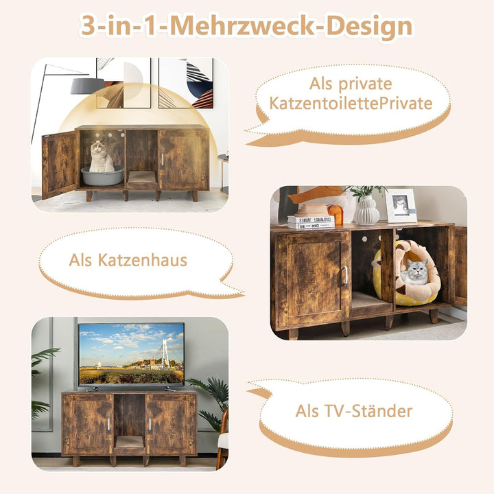 GOPLUS 3 in 1 Katzenschrank, Katzentoilette mit 2 Türen &amp; abnehmbaren Beinen &amp; herausnehmbarem Kratz