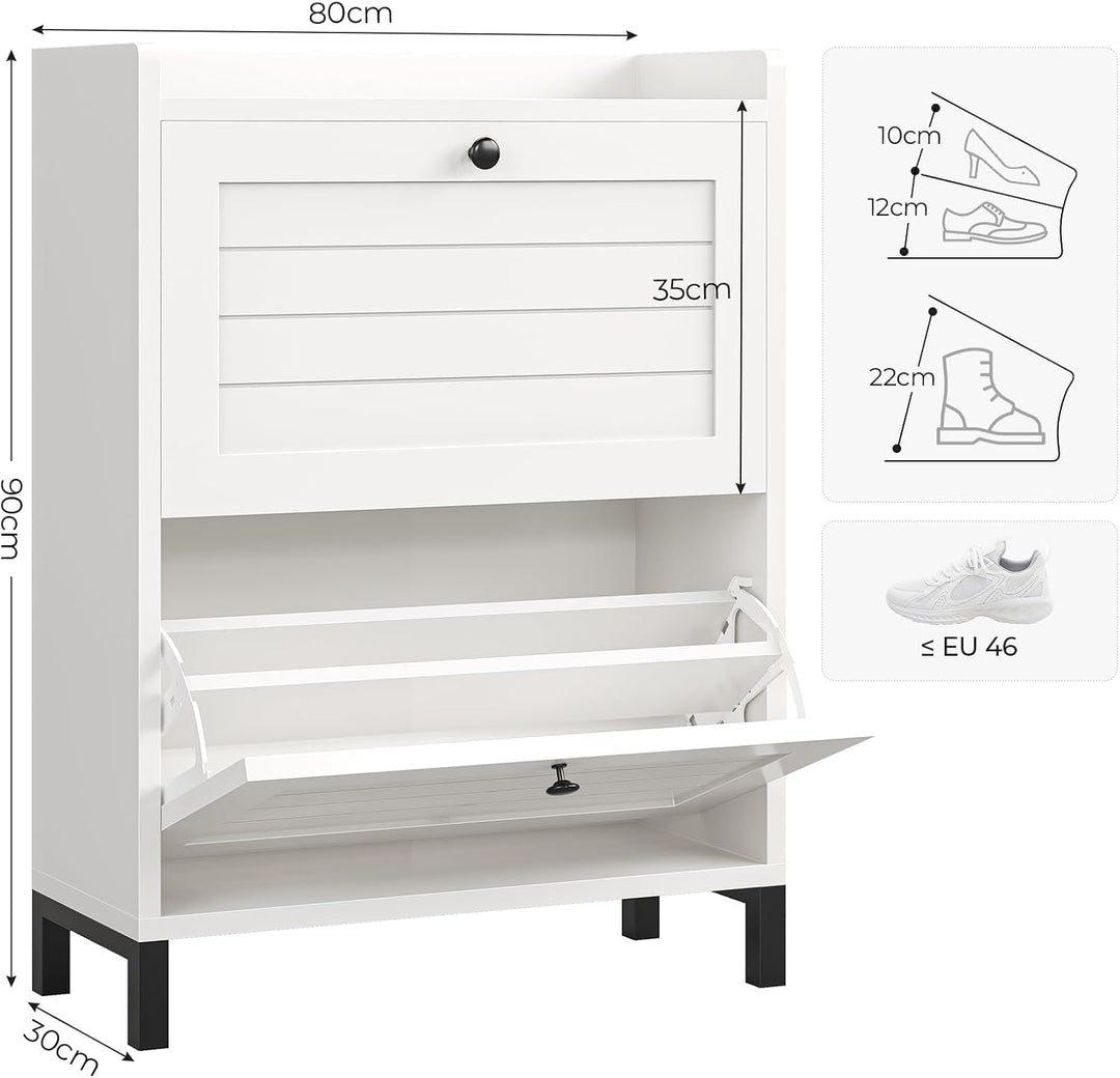AOGLLATI Schuhschrank Schmal, Schuhkipper mit 2 Klappen, Holz, Weiss 2 Klappen Schuhschrank, 2 Klapp