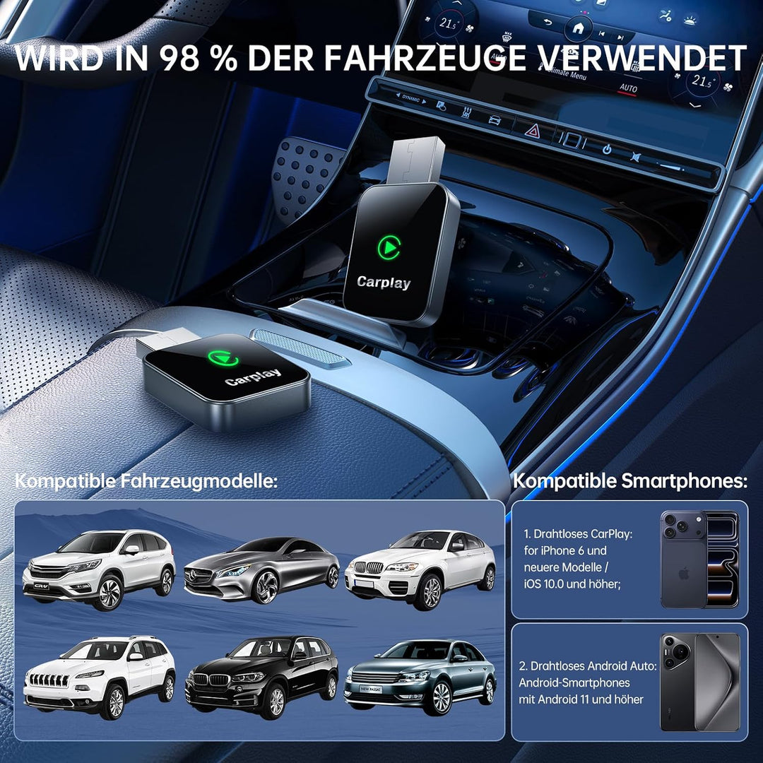 LENDOO Mini CarPlay Wireless Adapter,2 in 1 CarPlay Adapter Plug&amp;Play