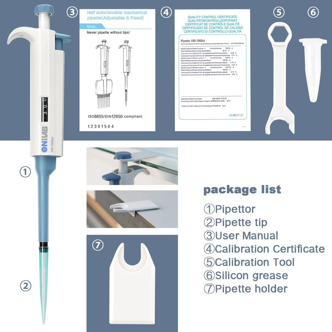 ONiLAB 0.5-10μl Labor Einkanal Pipette Scientific Labormikropipette Handbuch Einstellbares Volumen,