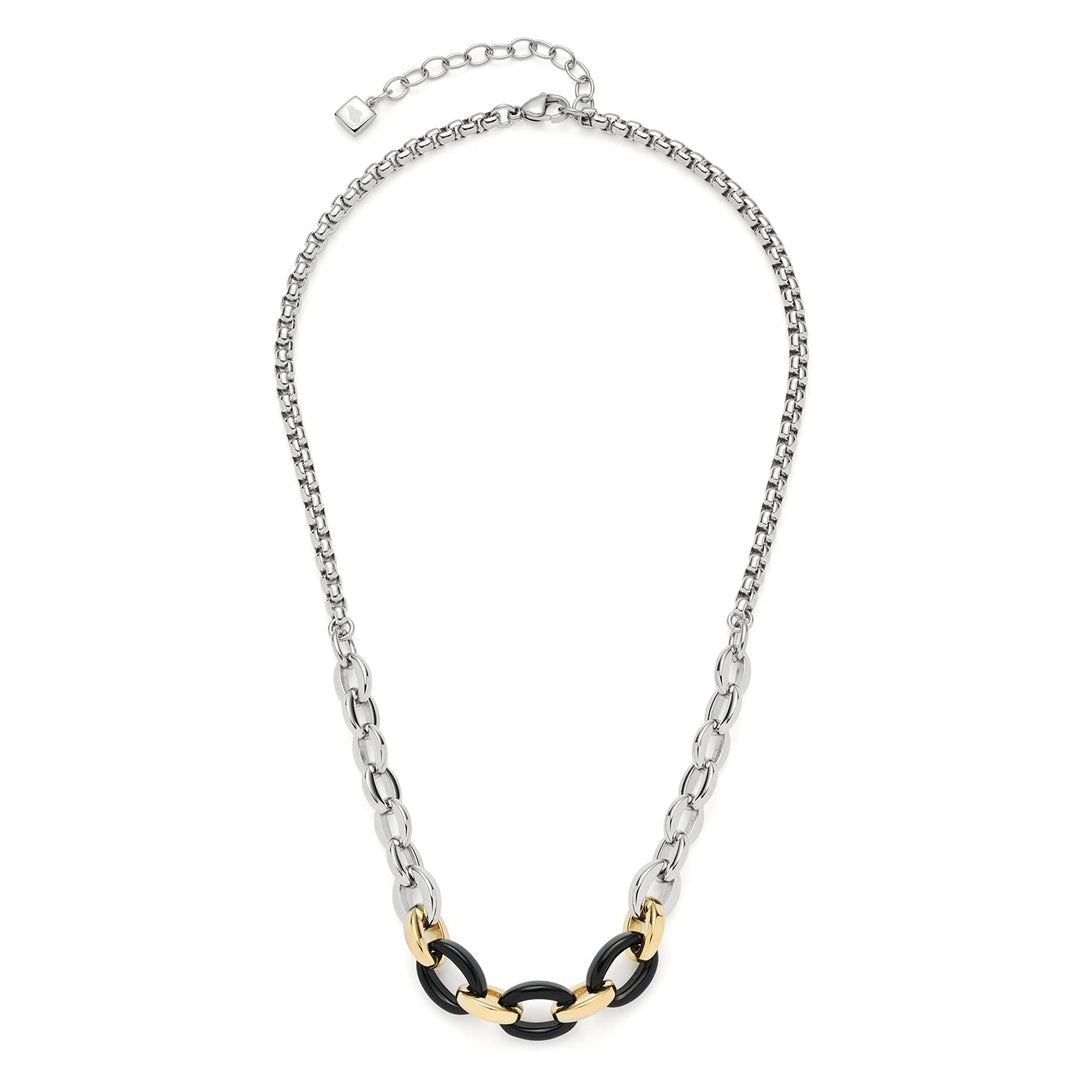 Leonardo Coccola Halskette aus Edelstahl 1 Stück, silberfarbenes chunky Collier mit gold-und schwarz