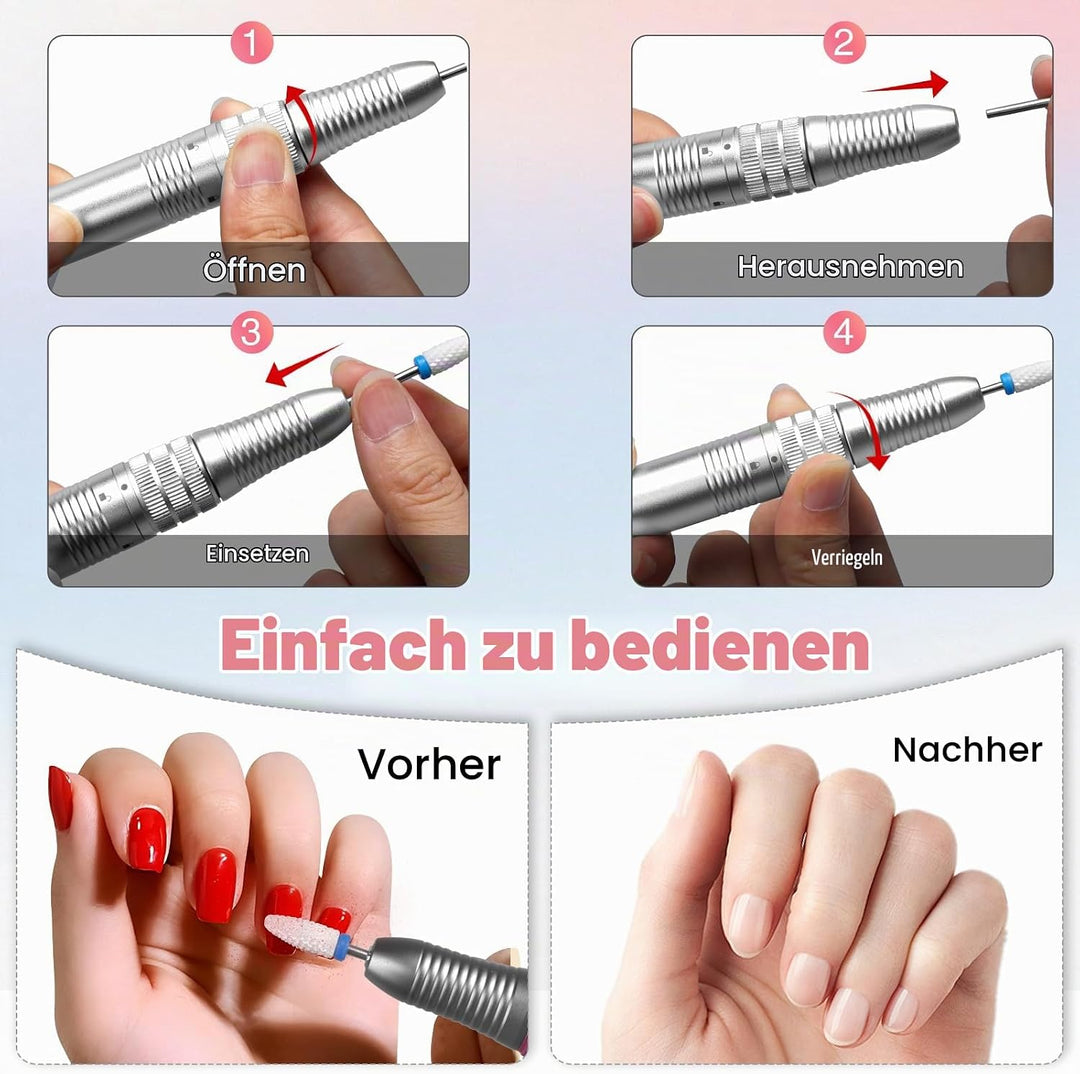 Nagelfräser, Upgraded Profi Nagelfräser 35000 u/min für Gelnägel Acrylnägel, Maniküre Pediküre Set E
