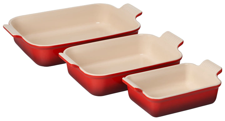 Le Creuset Steingut-Heritage-Set, rechteckig, 3 Stück, Kirschrot Kirsche, Kirsche