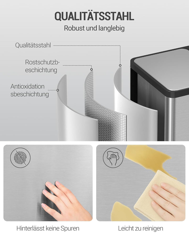 Hzuaneri Mülleimer Küche, Mülltrennsystem 2 Fächer 60L (2 x 30 L), Edelstahl-küchenmülleimer mit far
