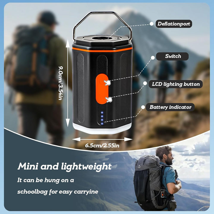 PlusFive Elektrische Luftpumpe Akku, 7.4V/800mAH Mini Luftpumpe mit 4 kPa, 180 L/min, USB-C Aufblas-