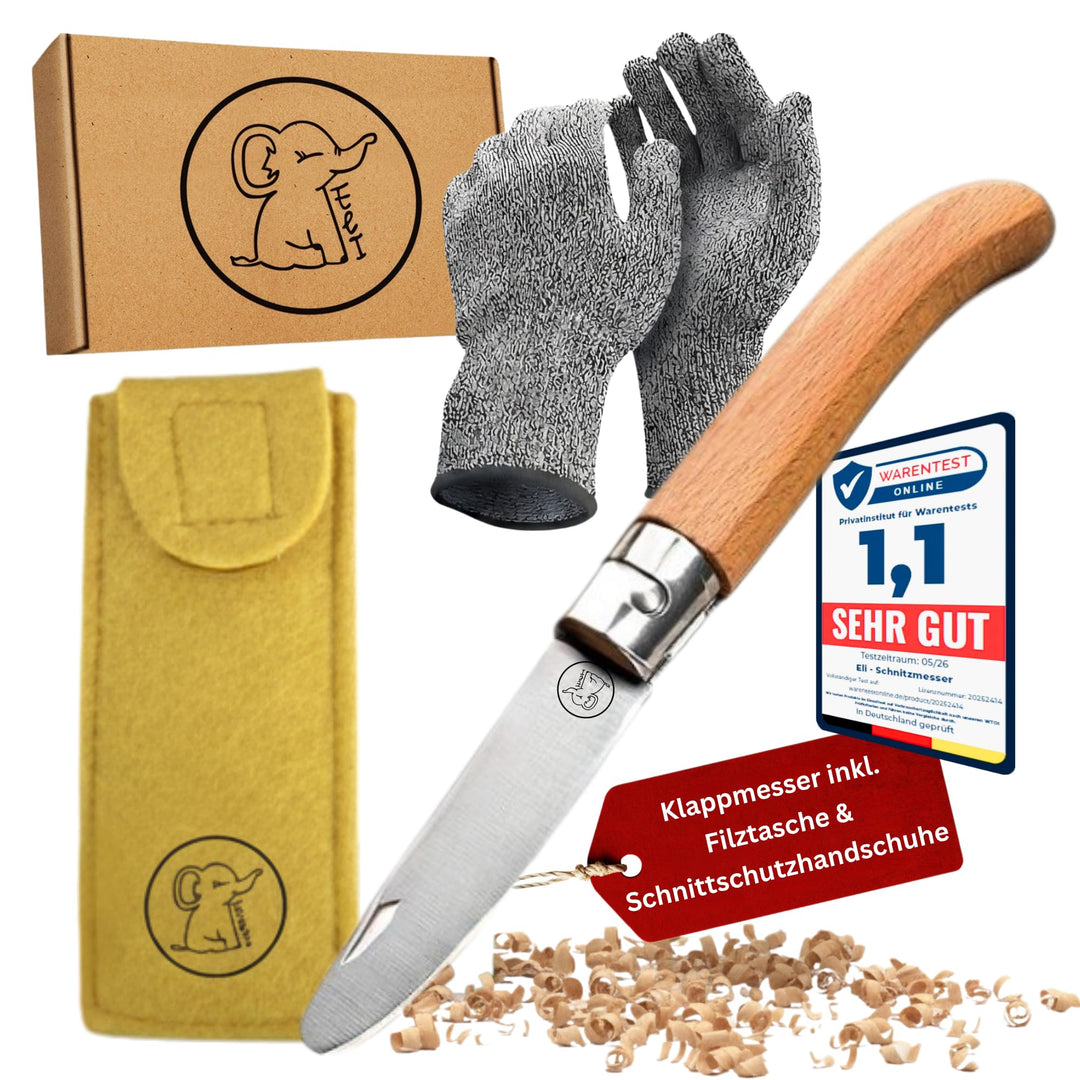 Eli® Schnitzmesser für Kinder mit Filztasche ab 6 Jahre inkl. Handschuhe gelb, gelb