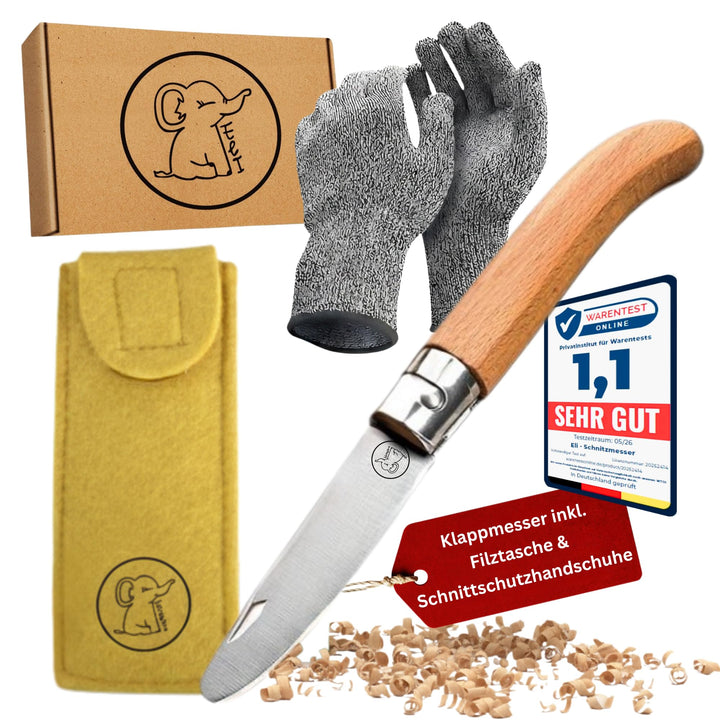 Eli® Schnitzmesser für Kinder mit Filztasche ab 6 Jahre inkl. Handschuhe gelb, gelb