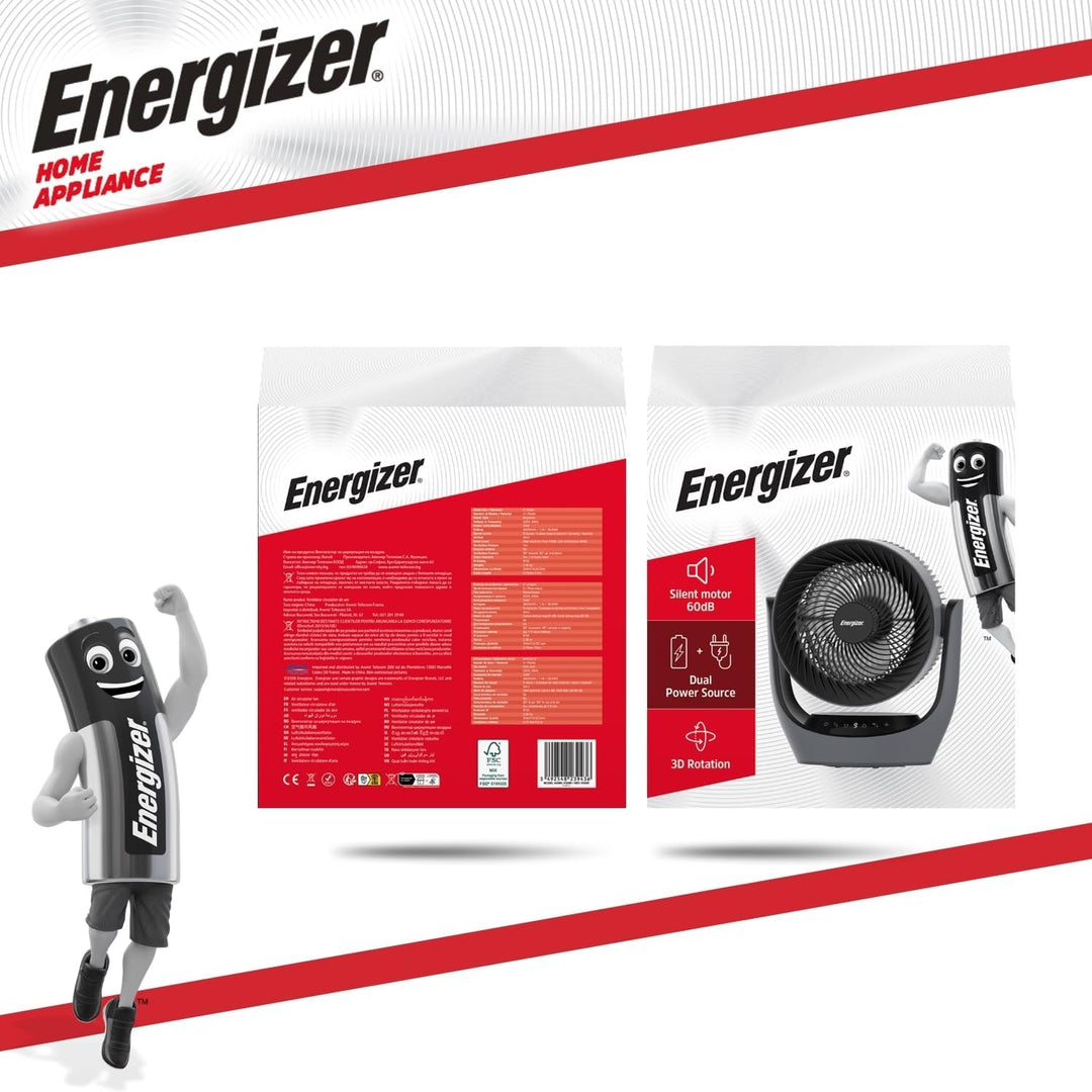 Energizer Tischventilator, leise, 35 dB, tragbar, wiederaufladbar, 3600 mAh, 9 Geschwindigkeitsstufe