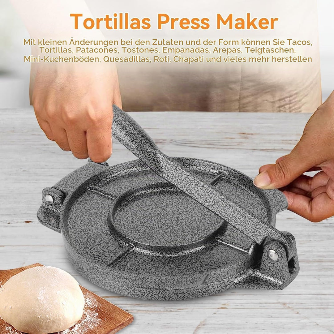 Tortilla Presse, Gusseisen Roti Tortillas Maker Teig Pressmaschine mit Klappbarem Griff für Haus Küc