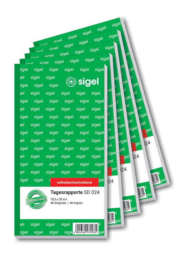 SIGEL SD024/5 Tagesrapport 10,5x20 cm, 2x40 Blatt, selbstdurchschreibend, 5er Pack 5 Stück, 5 Stück