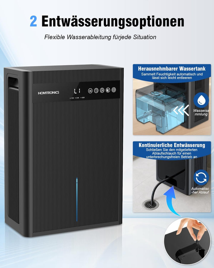 Luftentfeuchter Elektrisch 3000ML, 12-84 Stunden Timer Schwarz, Schwarz