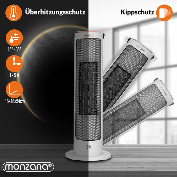 Monzana® Keramik Heizlüfter 2000W 4 Betriebsmodi 15-35°C Energiesparend 70° Oszillation Timer Leise