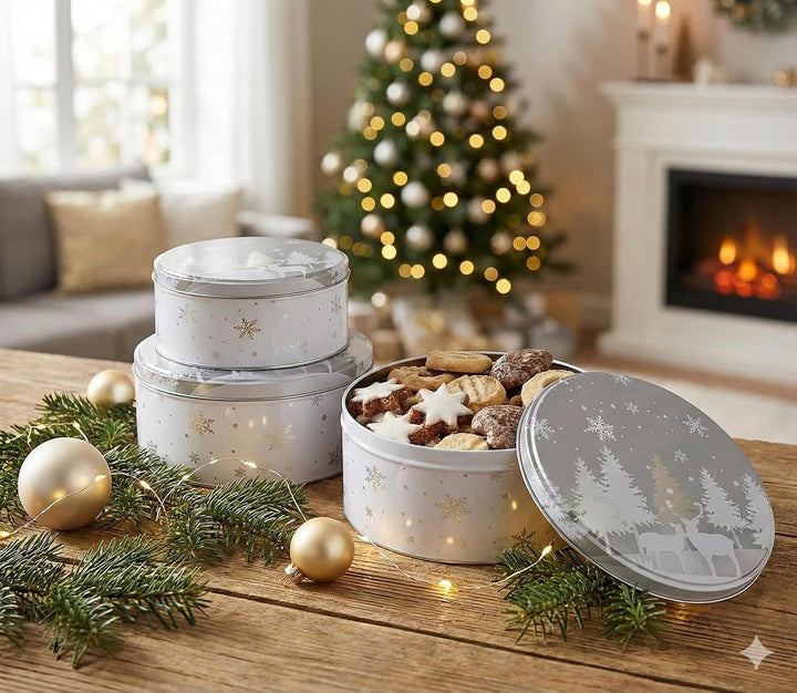 khevga Keksdose Weihnachten Blech Plätzchendose Set (flach, silber), silber
