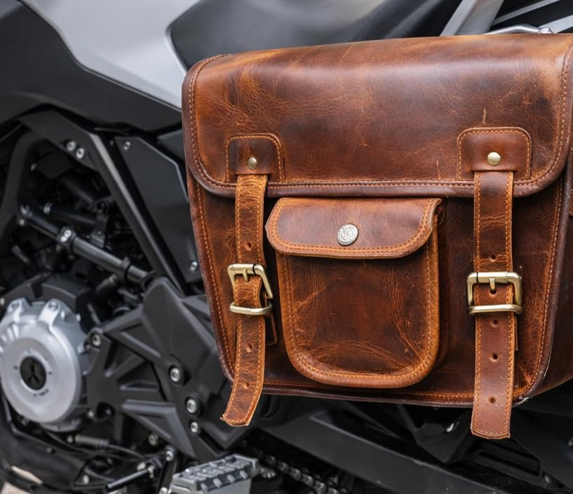Seitentasche aus amerikanischem blauem Leder, Motorradtasche, Satteltaschen, Lenker-Sissy-Bar, Satte
