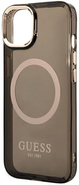 Guess GUHMP14SHTCMK Hülle für iPhone 14 6,1" schwarz/Black Hard case Gold Outline Translucent
